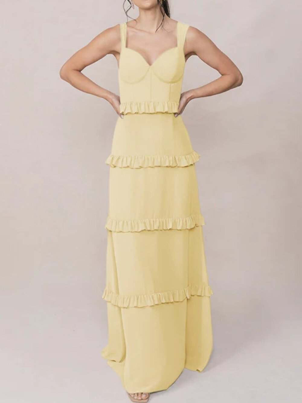 Revelry Sloane Chiffon Butter Yellow Dress